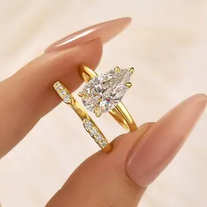 MaxineJewelry CZ 4.0ct Pear Cut 2PC Engagement Ring Set,Bridal Ring Set,5A Cubic Zirconia Women's Ring Jewelry,Wedding Ring Set for Daily,Travel,Proposal,Birthday,Anniversary