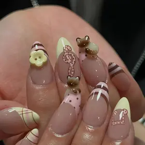 Hand-Painted Siamese Cat Musical Press-On Nails: 3D Romantic Set Nail Art Kit Nail Box
