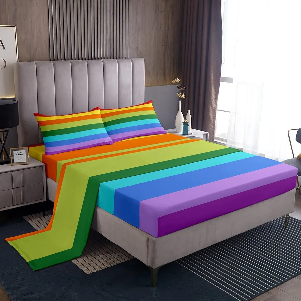 Rainbow Bed Sheets,Rainbow Stripes Bedding Set Colorful Watercolor Sheet Set Ultra Soft Tie Dye Fitted Sheet + Flat Sheet + 1 Pillow Case