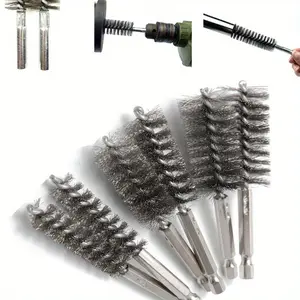 6PCS Stainless Steel Wire Tube Brushes,Multi - Specification Wire Brushes Are Used For Deburring Screws And Threads,Removing Rust, And Feature 1/4 - inch Hexagonal Handle Design