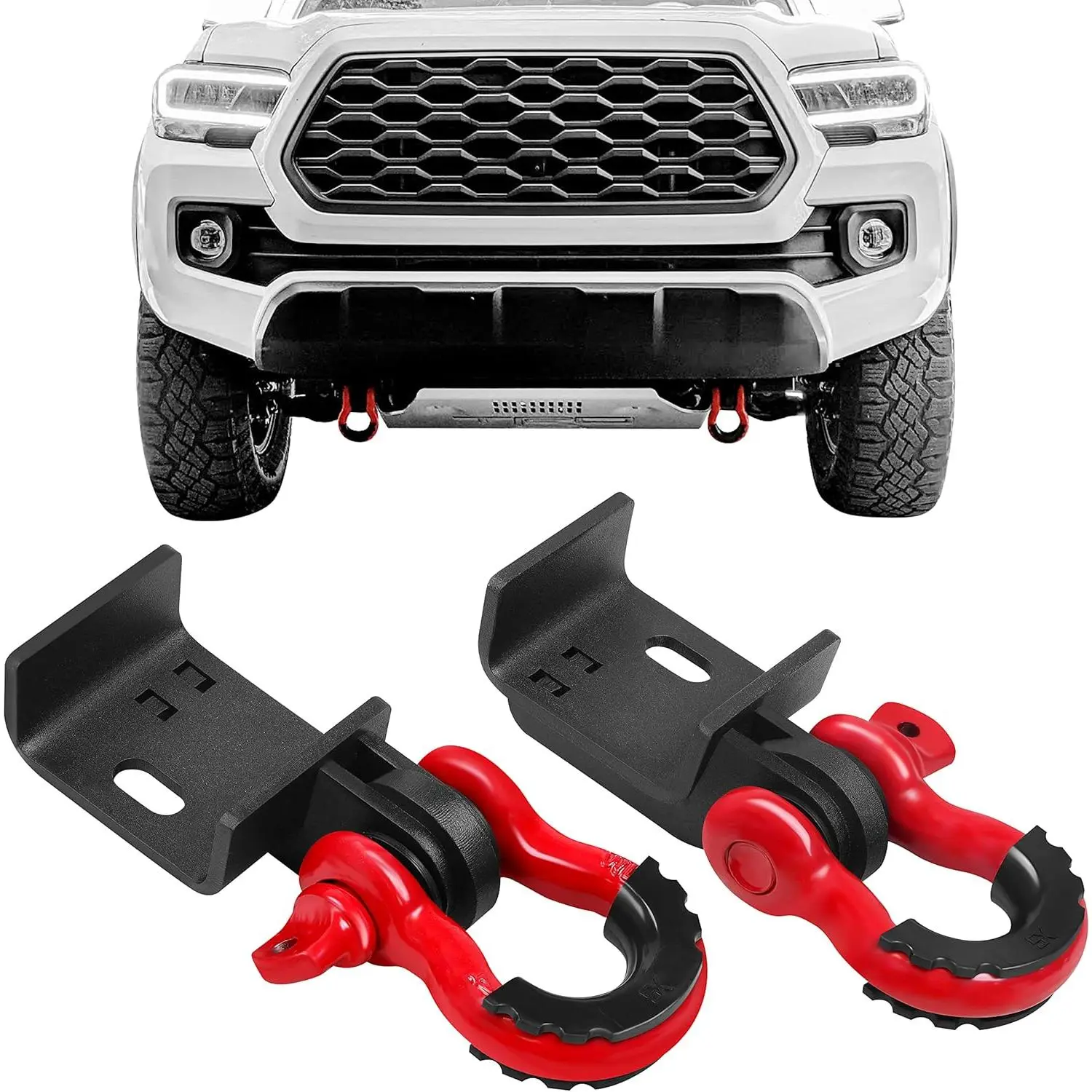Front Demon Tow Hook Brackets with 3/4in Shackle D Rings Compatible with Fits for Toyota Tacoma 2009-2023