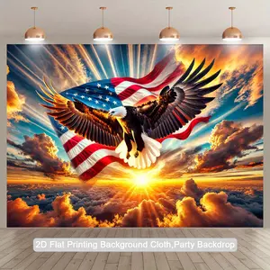 2D Flat, 1pc Golden Eagle Soaring with American Flag 2D Flat Banner - Vibrant Patriotic Polyester Fabric Indoor/Outdoor Decoration for 4th of July, Birthdays, Anniversaries, Photo Studio Backdrop with Easy-to-Hang Adhesive Strips (No Electricity Needed)