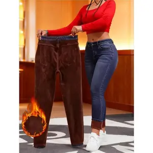 Women'SHigh-WaistedSkinnyJeans-WinterFleece-LikeWarmthStretchPants,BlueWashedButton-FlyClosure,Heavy-DutyMid-RiseTrousersforCasual&FormalWear(MachineWashable,LongLength)-WinterJeansforJeansBars,LowWaistedJeansforWomen