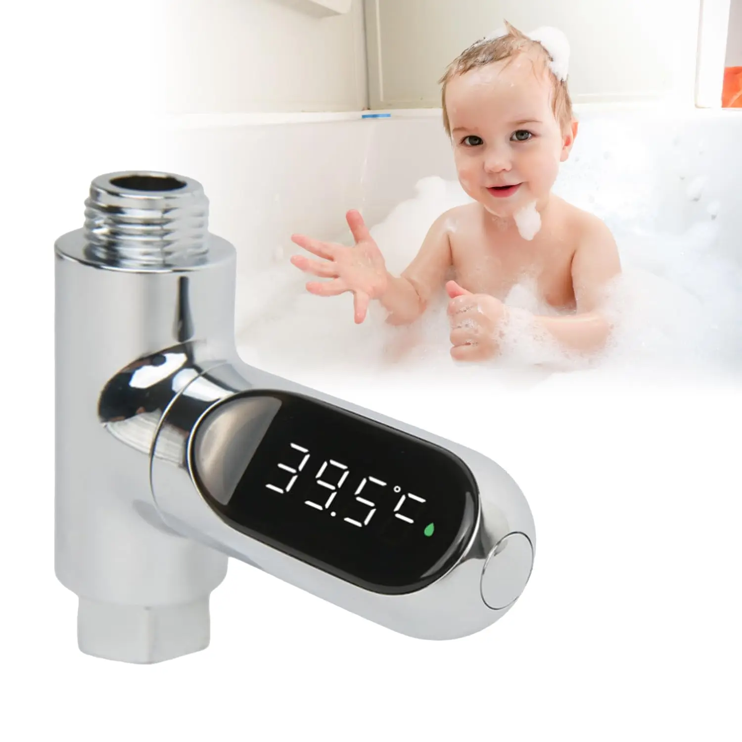 Digital Shower Temperature Instant-Read Thermometer with 360° Rotatable LED Display, Built-In Memory Chip, Real-Time Temperature Monitoring, Prevents Scalds, 0~100°C, 1/2-Inch Nut for Families with Elderly People, Home Bathroom Use