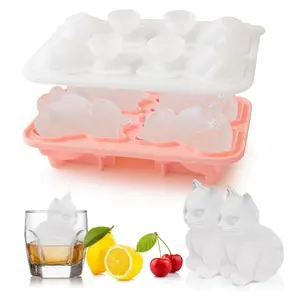 1pc 3D Cat Eis Kubert Tray Silicone Mold, Fun Shape Eis Kubert Dish with Lid, Large Ice Cubes Bourbon Whiskies Cocktail Mould, Ice Ball Molds