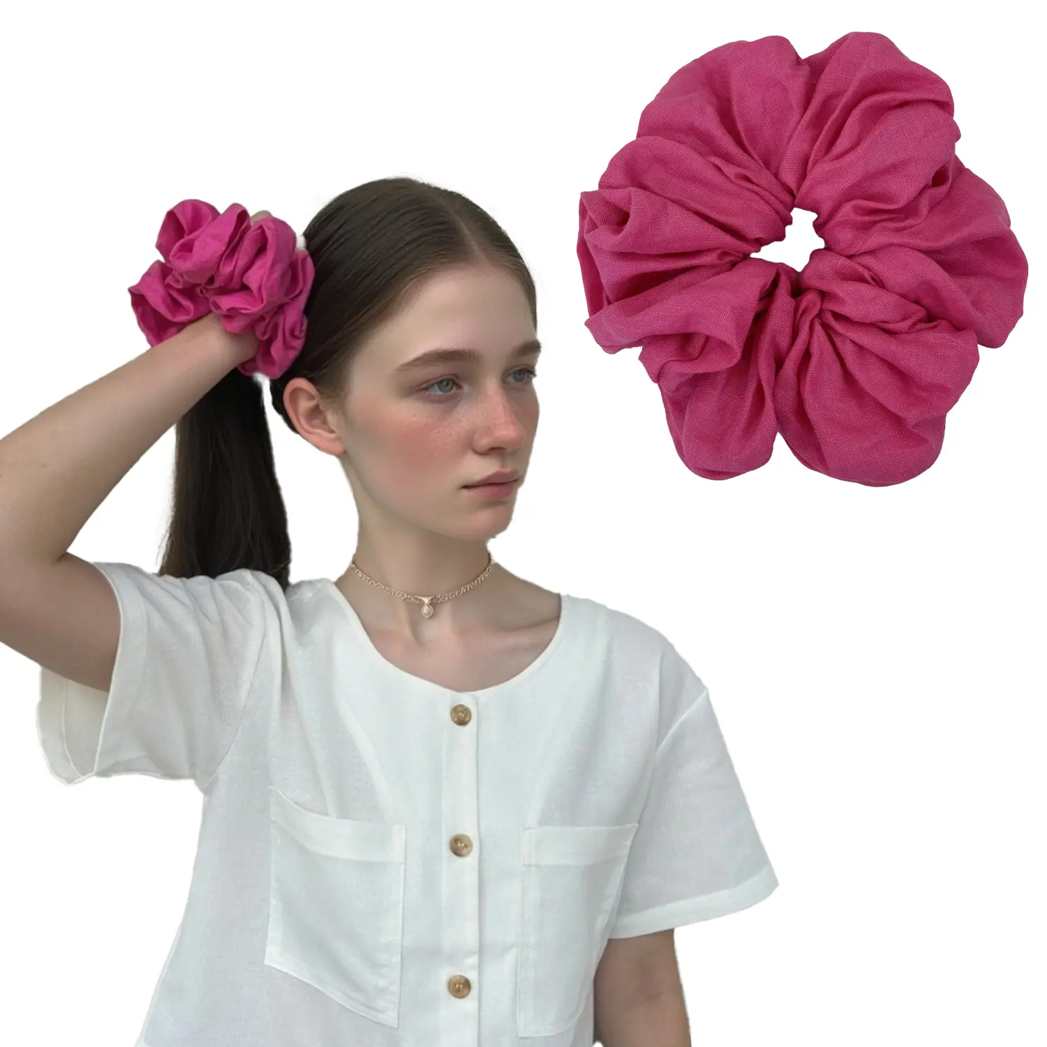 Handmade Giant Scrunchies in 100% Linen Oversized  Scrunchie ,Large Hair Ties for Bun or Ponytail,No Damage,Jumbo  Thick Ties Accessories for Girls Women
