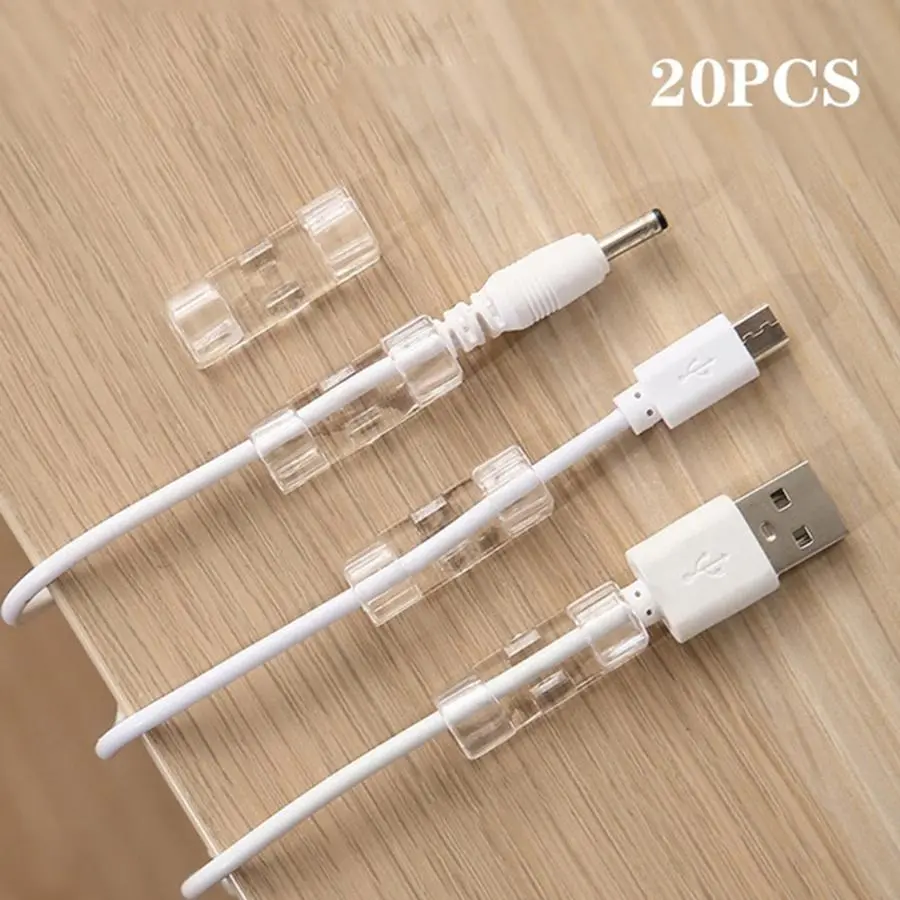 Cable Management Clip, 20pcs/set Self Adhesive Wire Manager, USB Charger Cord Organizer, Telephone Line Winder Retainer Clip Cable, Desk Cable Organizer, Cable Management Kit, Cable Organizer Clips, Desk Accessories