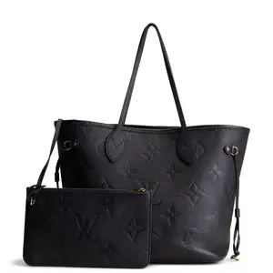 Pre-owned Louis Vuitton Giant Monogram Empreinte Leather Tote Bags Giant Monogram Empreinte Neverfull MM w/ Pouch Black
