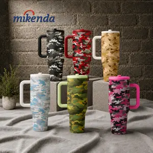 1 Pc 40oz insulated mug, camouflage print vacuum cup, double wall thermal mug, leak proof tumbler with handle and lid, large capacity for hot cold drinks, keep hot 12h cold 24h, travel mug for gym camping office, trendy camo style gift for women men