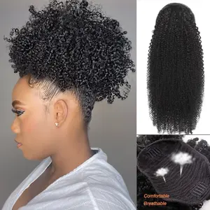 Afro Kinky Curly Ponytail Drawstring Ponytail  for Black Women Afro Puff Drawstring Ponytail Extension Human Hair Natural Black
