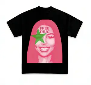 Cotton Women's "Free Thug" Star Filter Print T-Shirt Aesthetic Graphic Casual Short Sleeve Top