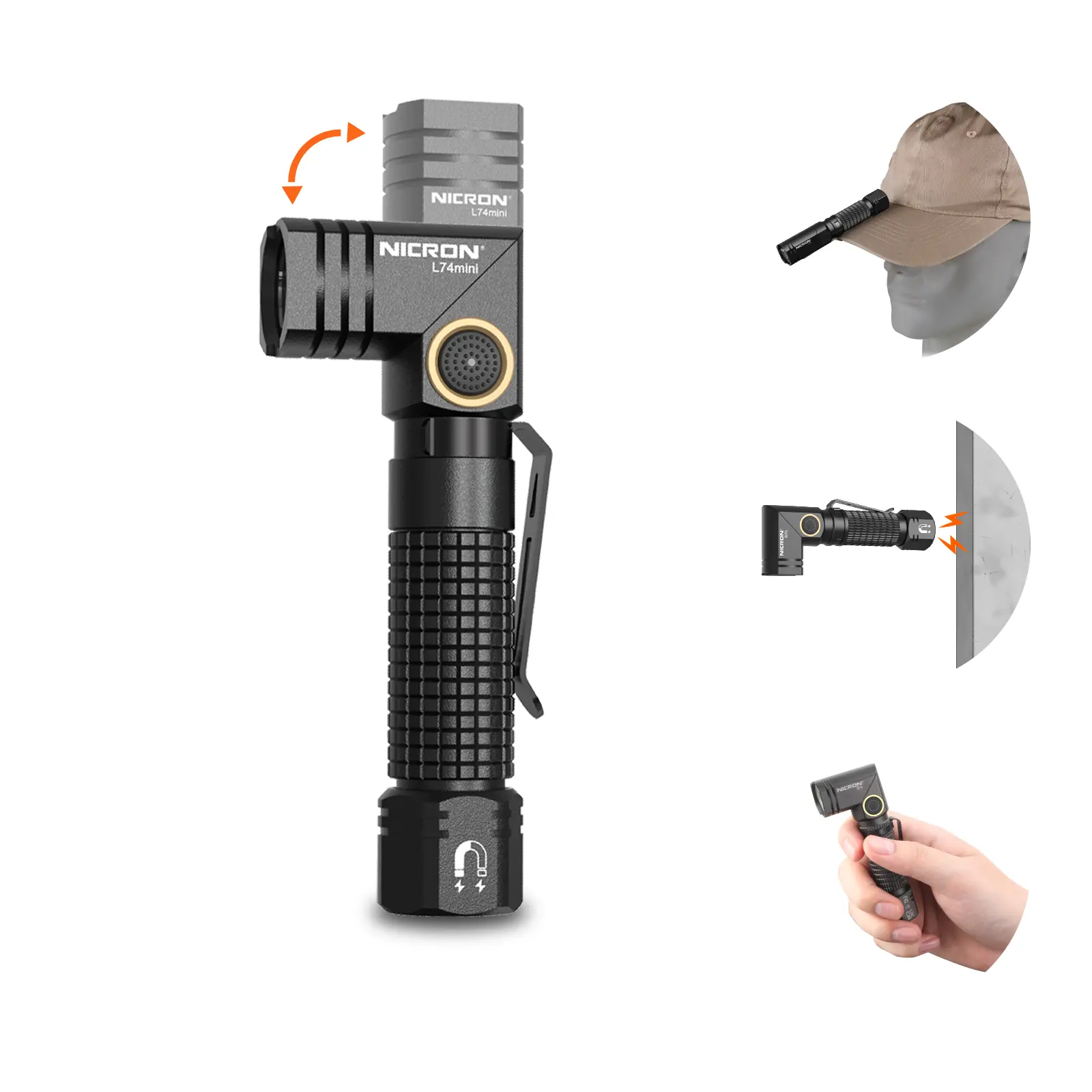 Summervibe Nicron EDC Flashlight,Rechargeable, 90 Degree,Flashlight,with Magnet 400 High Lumens NICRON L74,Mini,Flashlight,Compatiable with AAA Battery Pocket Penlight for Night Working, Camping, Outdoor, Emergency