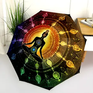 1 PC Automatic Folding Umbrella - Chakra Meditation Mandala Pattern, Portable & Foldable Design with 8 Ribs, Merry Christmas Pattern,Casual Outdoor Accessory Halloween and Christmas Birthday Gifts. C00103