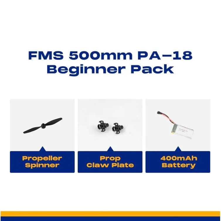 FMS Hobby 500mm PA-18 Mini Plane Beginner-Level Electric Remote Control Toy Accessory Kit with 3.7V Lithium Batteries, Claw Plate, Propeller, 51005 Plug, Spinner