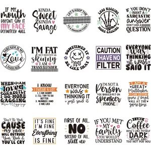 Dtf Transfers Ready to Press - 20 count Sarcastic Quotes Iron on Patches for T-Shirts, Heat Transfer Funny Vinyl Stickers, Humorous Iron on Decals for Clothes Bag DIY Fabric Decor