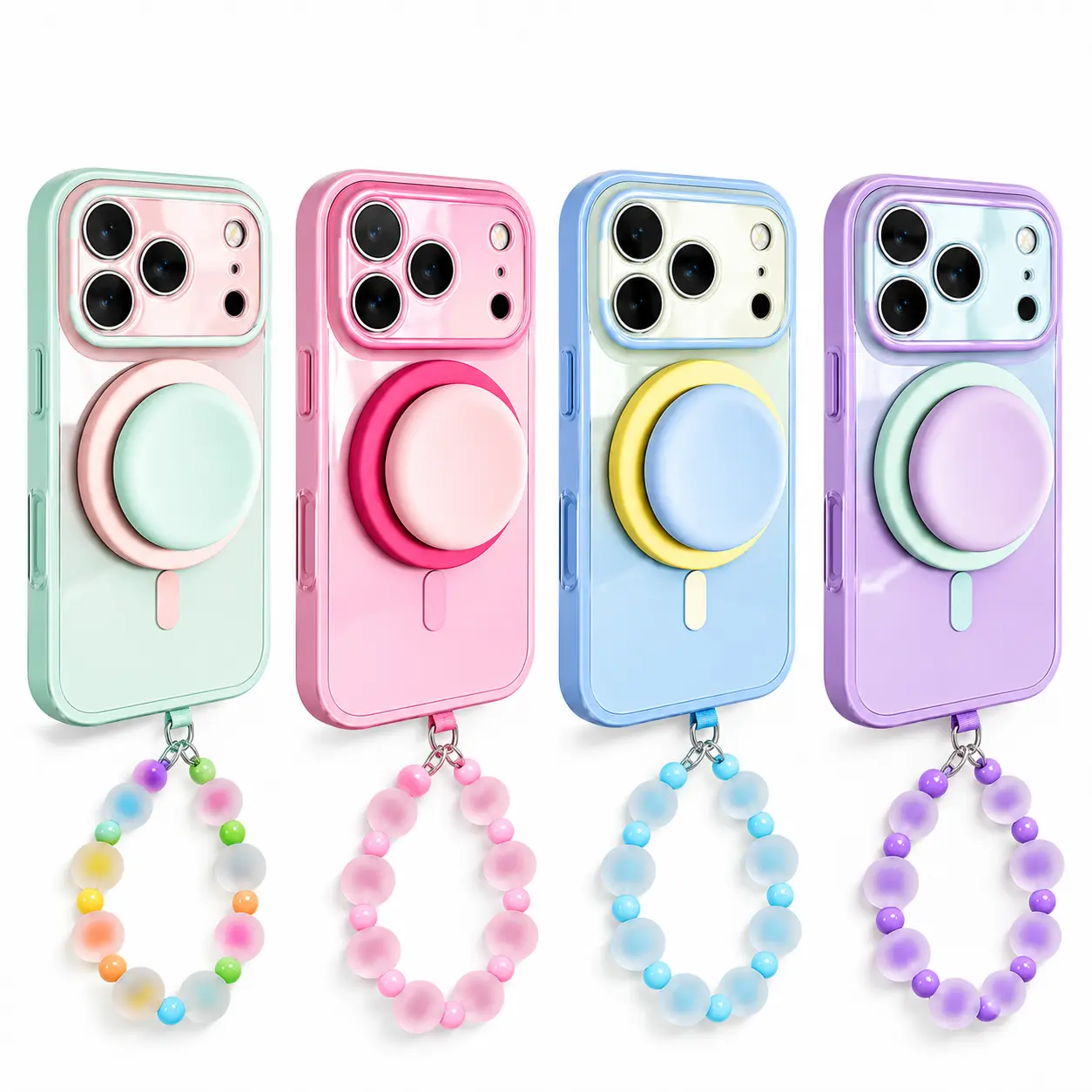 Magnetic 2-in-1 Double-Layer Gradient Case for iPhone 18 Pro Max 17 16 15 14 Case with 360° Rotating Magnetic Airbag Stand Compatible with MagSafe, Skin-Feel Case with Grip Stand, Full-Cover Button Dedicated Shutter Button Case, Shockproof Hard Case