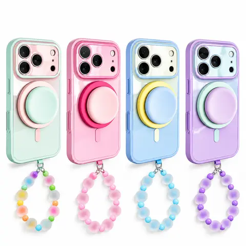 Magnetic 2-in-1 Double-Layer Gradient Case for iPhone 18 Pro Max 17 16 15 14 Case with 360° Rotating Magnetic Airbag Stand Compatible with MagSafe, Skin-Feel Case with Grip Stand, Full-Cover Button Dedicated Shutter Button Case, Shockproof Hard Case