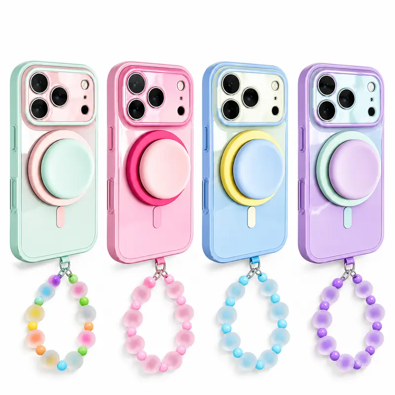 Magnetic 2-in-1 Double-Layer Gradient Case for iPhone 18 Pro Max 17 16 15 14 Case with 360° Rotating Magnetic Airbag Stand Compatible with MagSafe, Skin-Feel Case with Grip Stand, Full-Cover Button Dedicated Shutter Button Case, Shockproof Hard Case