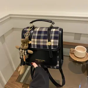 Plaid Backpack Purse for Women Fashion Casual Daypack Dual-use Travel Rucksack with Plaid Pattern and Versatile Carry Options