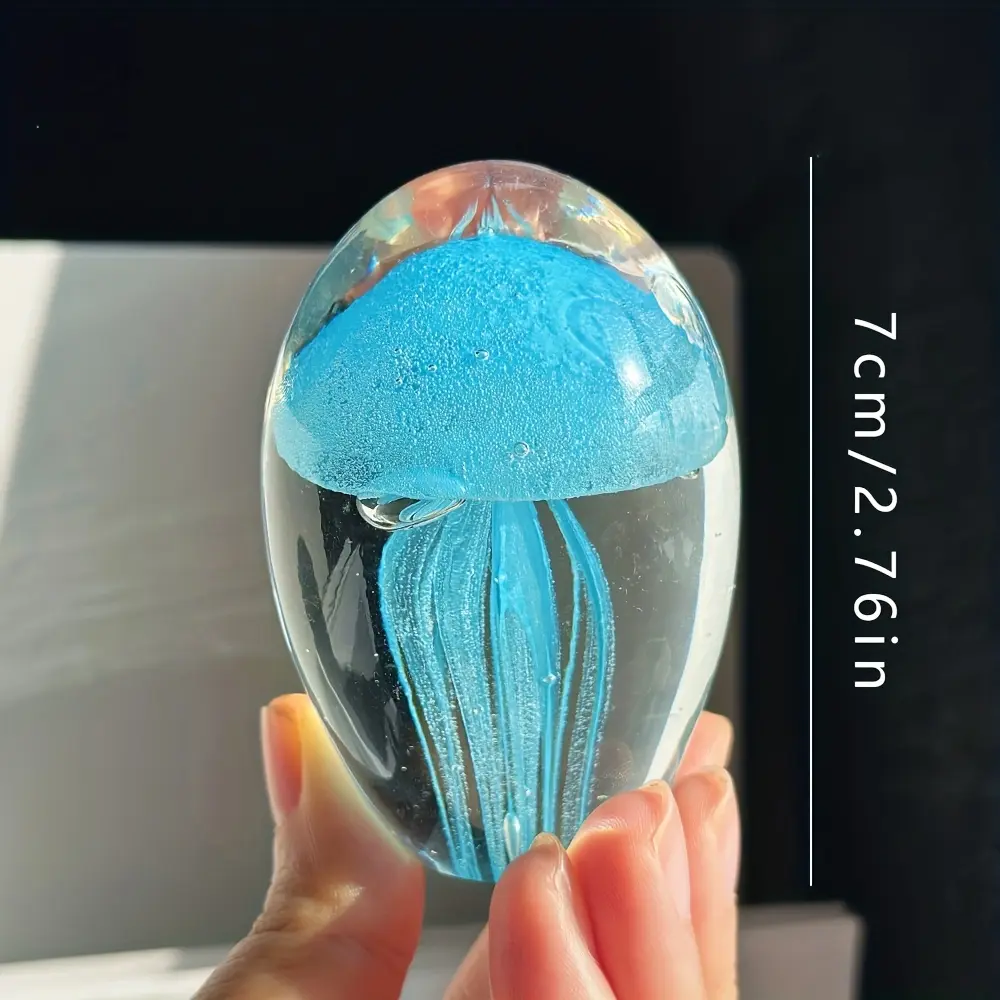 1pc Hand-blown mini jellyfish glass ornaments, handcrafted mini jellyfish glass crystal ball decorations, artistic glass jellyfish statues as collectibles/nautical style table decorations, DIY decorations, home decor-perfect creative gift ideas