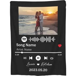 Custom Blanket Personalized Spotify Code Music Blanket with Photos for Couples Lover Anniversary Birthday Wedding Christmas Boyfriend and Girlfriend Gift