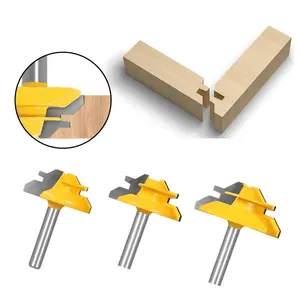 45 Degree Lock Miter Router Bit 3-Piece Set, for 1/2”, 5/8”, 3/4” Cutting Height, 1/4 Inch Shank. Easy to Create Lock Miter Joint