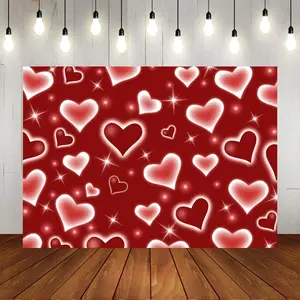 1PC,2D Flat Valentine's Day Love Heart Backdrop, Romantic Red Heart - Shaped Pattern Photo Background Cloth, Wedding Proposal Party Decoration Background Cloth, Photography Prop Background Cloth