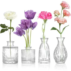 Glass Bud Vase Clear Bud Vases Set of 4 for Centerpieces,  Glass Flower Vases in Bulk Suitable for Weddings, Parties or  Decoration