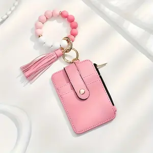 1pcs fashionable and minimalist style, featuring marble-patterned silicone beads handcrafted into a western cowboy bag, wrist keychain, women's wallet card holder, bracelet key ring, perfect gift for friends or mothers, card bag, and other gifts