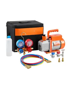 3.5 CFM HVAC Single Stage Rotary Vane Vacuum Pump with Included Manifold Gauge Kit for Automotive Air Conditioning Service, Refrigeration Systems, Evacuation and Leak Testing, Vacuum Pump Performance, and Maintenance Toolkit
