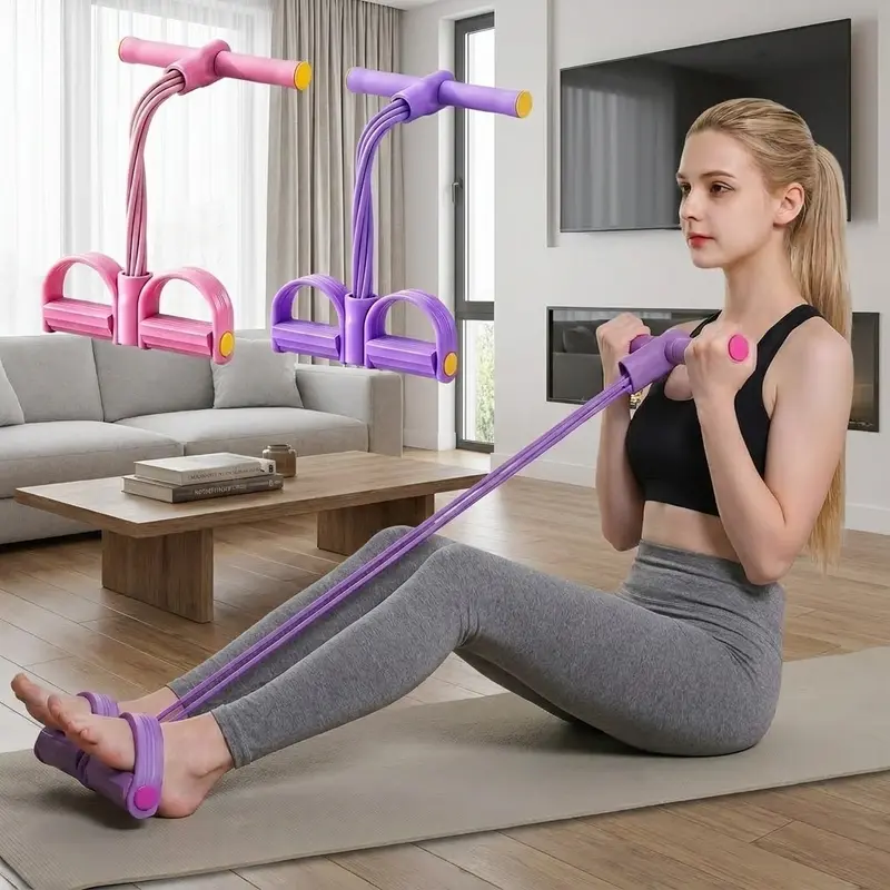6-Tube Elastic Yoga Stretching Band Set with Anti-Slip Feet Supports, Compact Foldable Working Out Exercise Yoga Fitness Equipment for Home Workout & Travel Use
