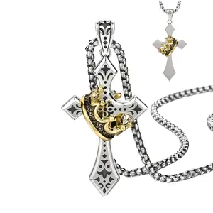 Upgraded Crown Cross Necklace Retro Crucifix of Thorns Pendant Jesus Christ Faith Jewelry Vintage Cross for Women & Men，Valentine's Day Gift