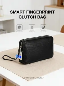 Fipilock Men's Handbag Clutch Bag Large Capacity Business Casual Trendy Male Bag Smart Fingerprint Lock Anti-Theft Bag with Gift Box