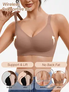 V Neck Solid Color High Support Wireless Comfort Jelly Gel Bra, No Show Design for All-Day Wear, Ideal for Everyday Use