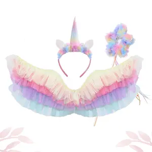 Children Angel Rainbow Princess Mesh Wings Props Elf Fairy Magic Wand Decoration Cosplay Girl Performance