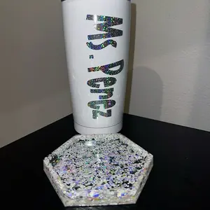 Custom Drink Coasters with Holographic Glitter Design for Tabletop Protection and Stylish Decor