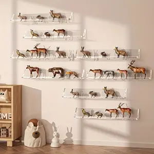 Contemporary Plastic Display Stand for Models, Building Blocks, Animal Figurines - Wall Mounted Organizer Shelf, No Electricity Required