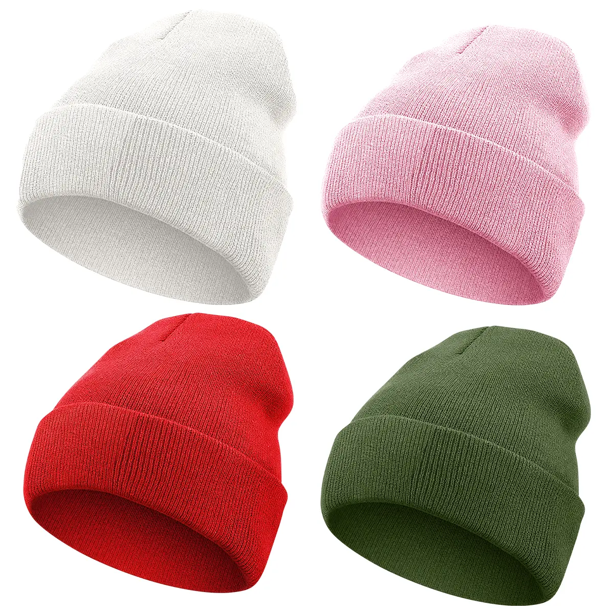 Unisex 2 or 4 Piece Fisherman Beanie Trawler Beanie Watch Hat Short Knit Cuff Roll up Edge Skullcap in Grey Black Olive White
