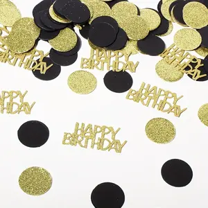 Black & Gold Happy Birthday Confetti Party Decorations Celebration Table Décor Shiny Foil Metallic Glitz Table Scatter Sprinkles Cards Sprinkles Women Gifts 15g