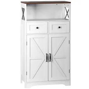 Farmhouse Storage Cabinet Bathroom Floor Cabinet Kitchen Pantry w/ Drawers White