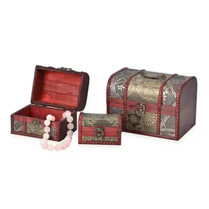 Shop LC Jewelry Box Organizer for Women of 3 Faux Leather Treasure Chest Set Cabinet Display Antique Holder Keepsake Storage Case Birthday Mothers Day Gifts