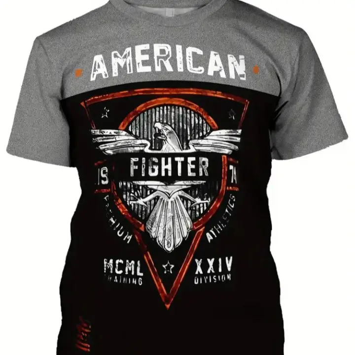 American Men's Fighter Short Sleeve T-Shirt Heavyweight Cotton
