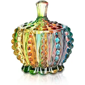 6 oz Colorful Embossed Glass Jars with Lid - Crystal Glass Candy Dishes - Iridescent Candy Jars Jewelry Box for Wedding, Party, Buffet Decorative