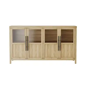 【GARVEE】55" Modern Sideboard Buffet Cabinet with Glass Doors - Large Rustic Farmhouse Storage Solution for Kitchen and Dining Room - Easy Assembly Wood Cabinet in Natural Finish