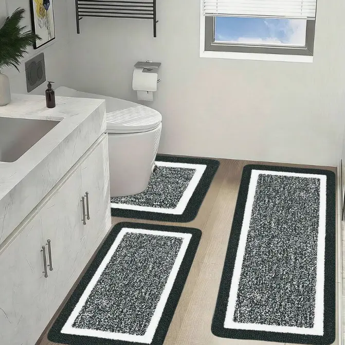 3 Piece Extra Large Bathroom Rugs Sets, Bathroom Shower Rugs With U Shaped Toilet Mat Absorbent Microfiber Plushes Non Slide Bath Rugs Sets Washable Rug