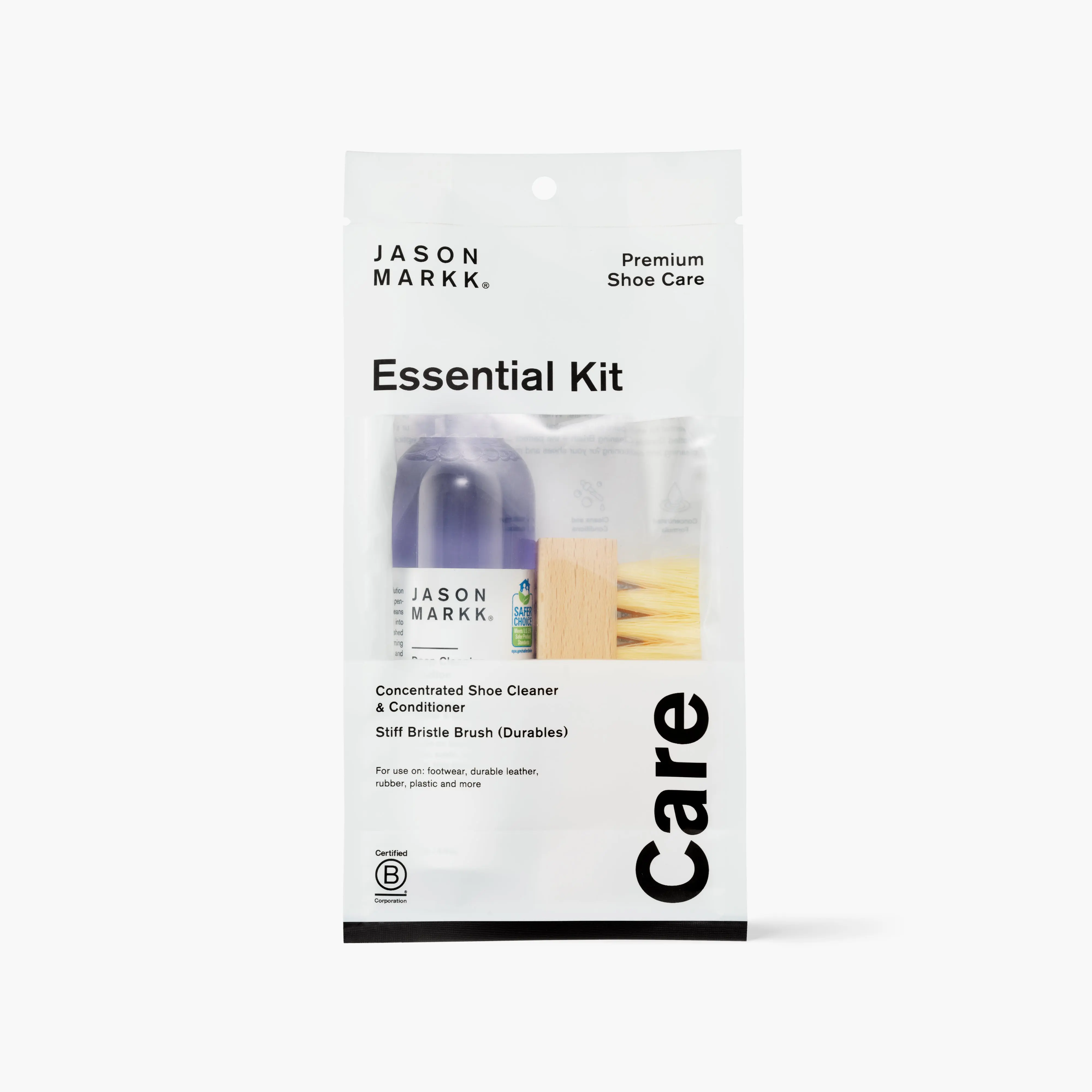 Jason Markk Essential Shoe Cleaning Kit - Concentrated Deep Clean Formula, Durable Stiff Bristle Brush, Natural Ingredients, Premium Care for Leather, Suede, Mesh Shoes, Suede Cleaner