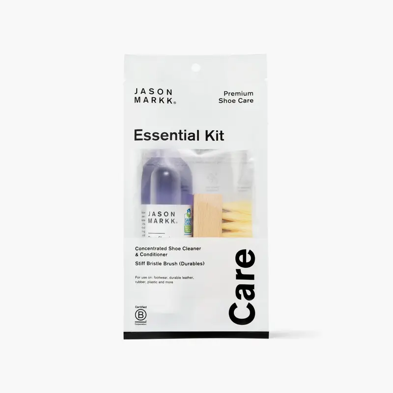 Jason Markk Essential Shoe Cleaning Kit - Concentrated Deep Clean Natural Formula, Durable Stiff Synthetic Bristle Brush, Mesh-Infused Multi-Material Footwear Care for Leather, Suede, Nubuck Cleaning & Care Essentials
