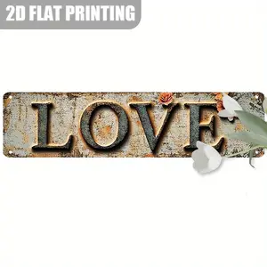 1PC 2D Flat Retro Style Metal Rectangular Sign, Vintage Victorian Era "Love" Design, Durable Indoor and Outdoor Decoration, Suitable for Farmhouse, Home, Room - Perfect Gift Choice, Rustic Style Hanging Decoration with Aged Texture