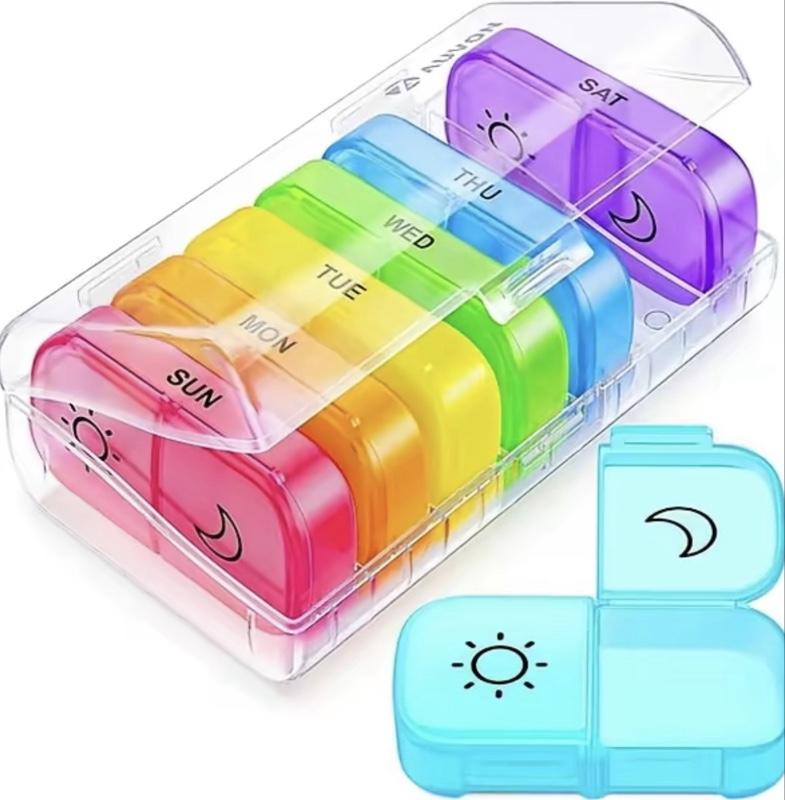 XL Weekly Pill Organizer 2 Times a Day with Large Opening Easy Filling AM PM Pill Box 7 Day in Rainbow Colors Portable Travel Pill Case for Medication