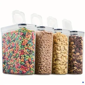 4 Pack 135OZ Airtight Cereal Storage Containers | BPA-Free Flip Top Plastic, With Measuring Cup & 20 Labels For Rice Flour Pasta Sugar